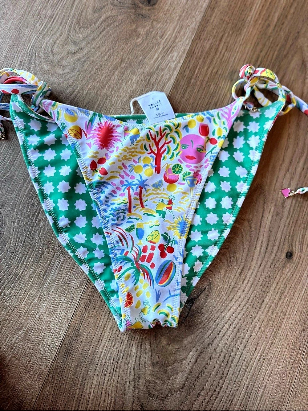 Roller Rabbit x Target Reversible Side-Tie Bikini Bottom Green & Multicolor size